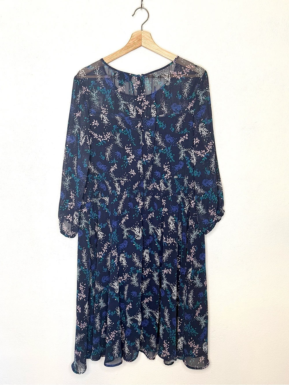 Lane Bryant Navy Blue Floral Chiffon Midi Dress Women's Plus Size 20P Smocked - Picture 13 of 16